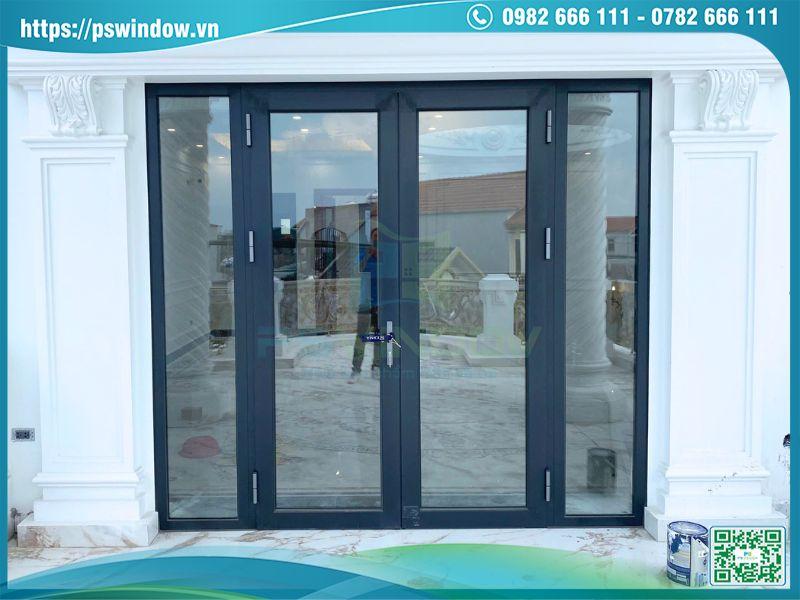 Mẫu cửa chính nhôm Rolan mở quay 2 cánh fix 2 bên