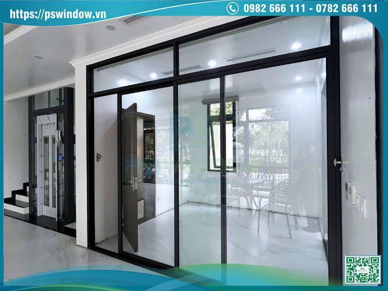 Mẫu cửa lùa Xingfa sơn tĩnh điện màu đen 2 cánh fix trên