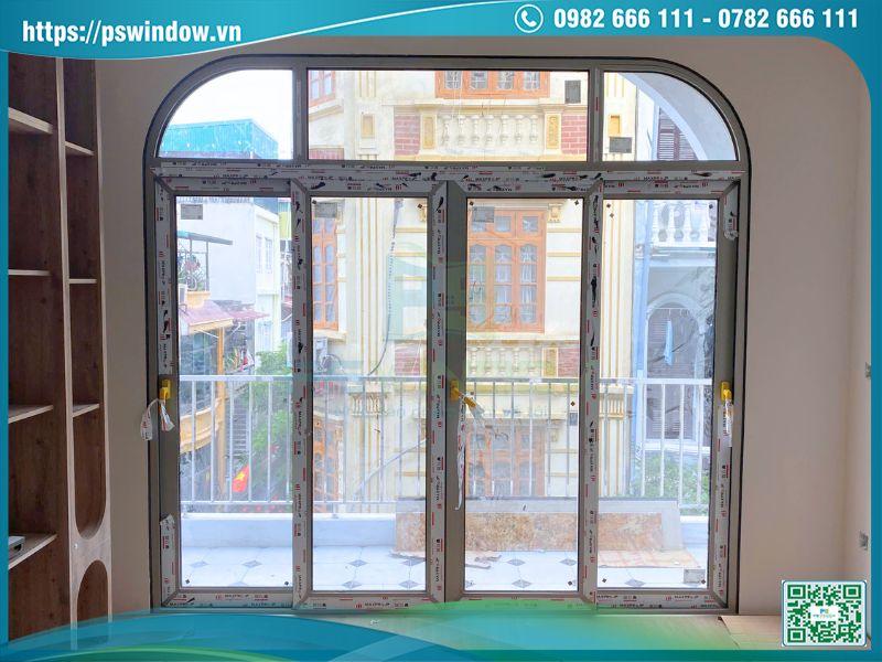 Mẫu cửa nhôm Maxpro màu champagne 4 cánh lùa