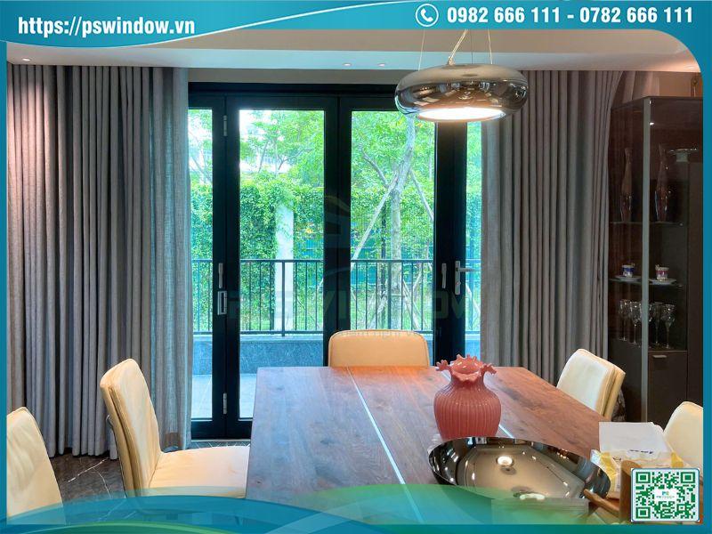 Mẫu cửa nhôm Soco mở quay 4 cánh phụ kiện Cmech