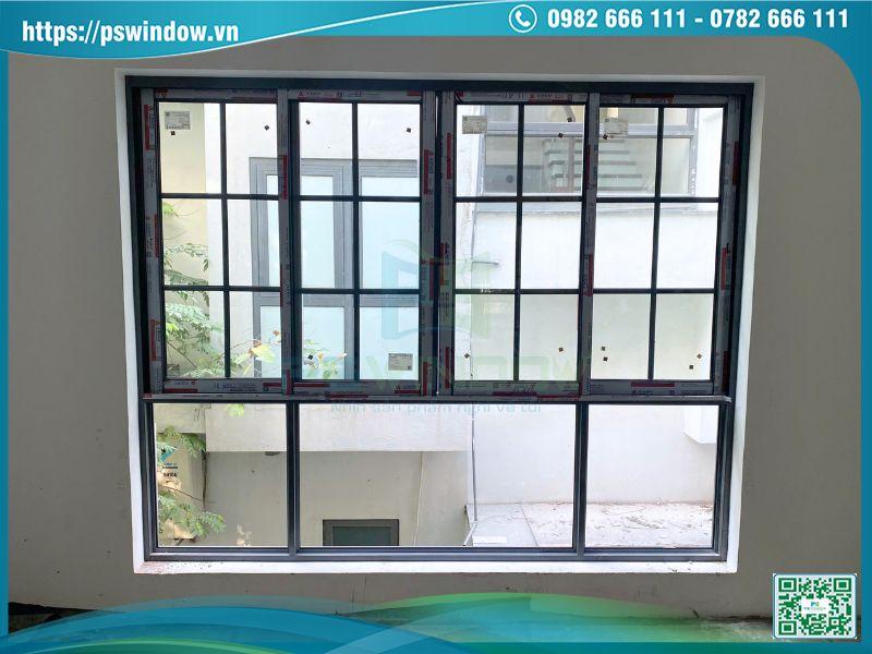 Mẫu cửa sổ Xingfa chia ô 4 cánh lùa vách kính fix dưới
