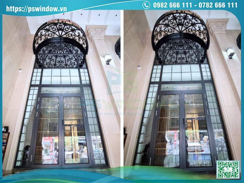 Mẫu cửa vách nhôm kính sảnh chính tòa nhà hiện đại