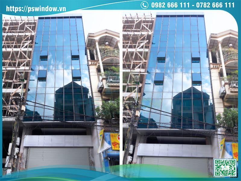 Mẫu vách kính lộ đó kính màu xanh biển