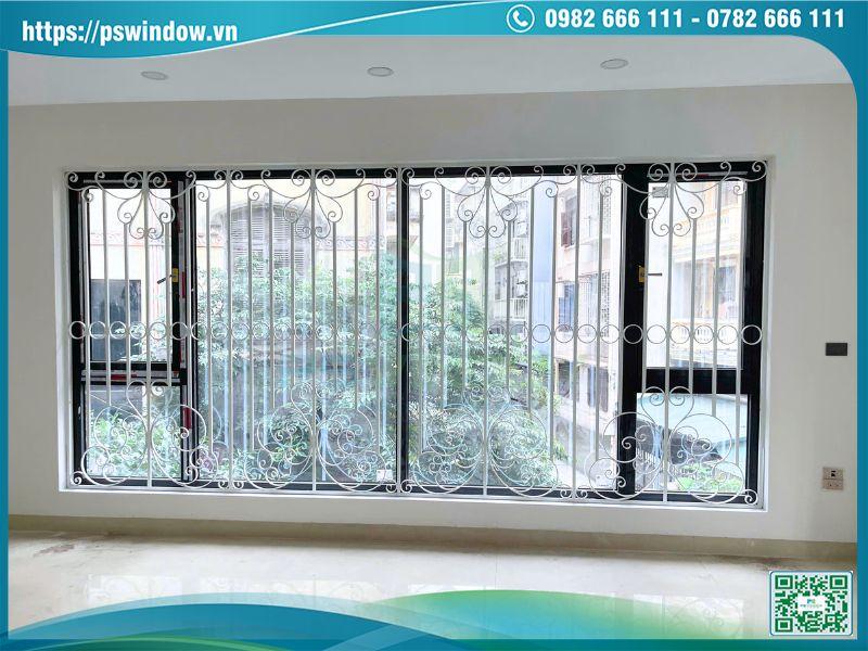 Vách kính kết hợp cửa sổ mở quay 2 bên nhôm Xingfa màu xám đá