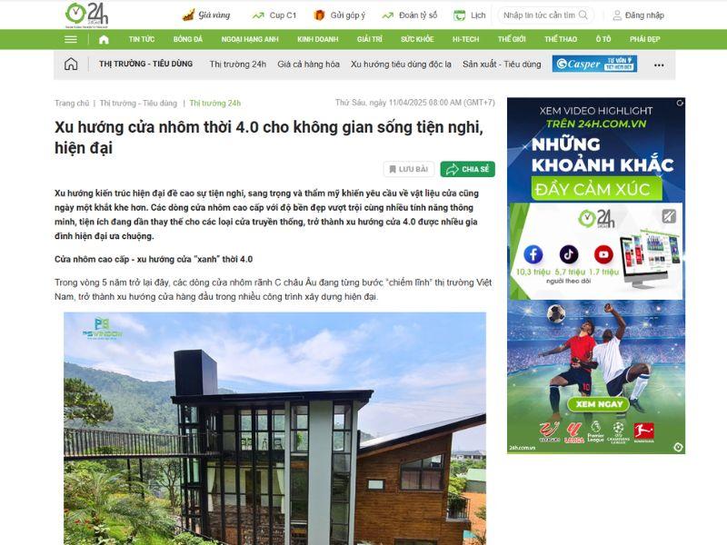 Hình ảnh Báo 24h: Cửa nhôm cao cấp Pswindow cho không gian sống hiện đại