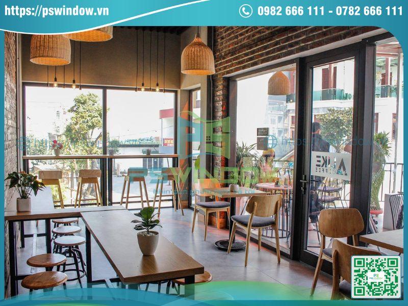 Cửa kính quán cafe sang trọng, thẩm mỹ Cửa kính quán cafe sang trọng, thẩm mỹ