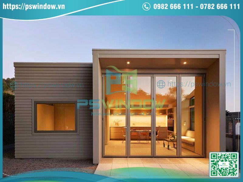 Cửa nhôm xếp gấp Soco màu champagne Cửa nhôm xếp gấp Soco màu champagne