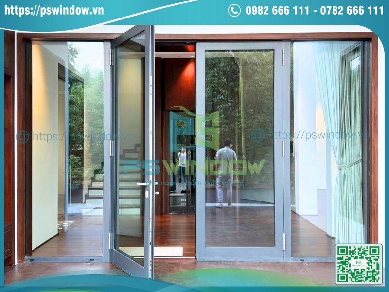 Hệ cửa đi mở quay kết hợp vách kính cố định nhôm Aluman Hệ cửa đi mở quay kết hợp vách kính cố định nhôm Aluman