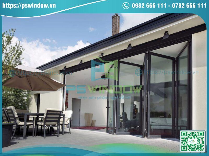 Mẫu cửa kính quán cafe kiểu xếp trượt khung nhôm cao cấp Mẫu cửa kính quán cafe kiểu xếp trượt khung nhôm cao cấp