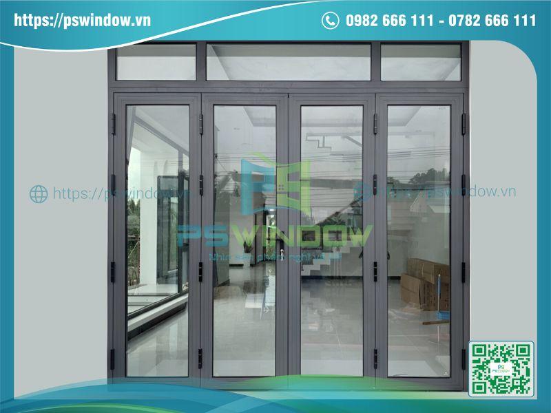 Mẫu cửa mở quay 4 cánh màu xám ghi Mẫu cửa mở quay 4 cánh màu xám ghi