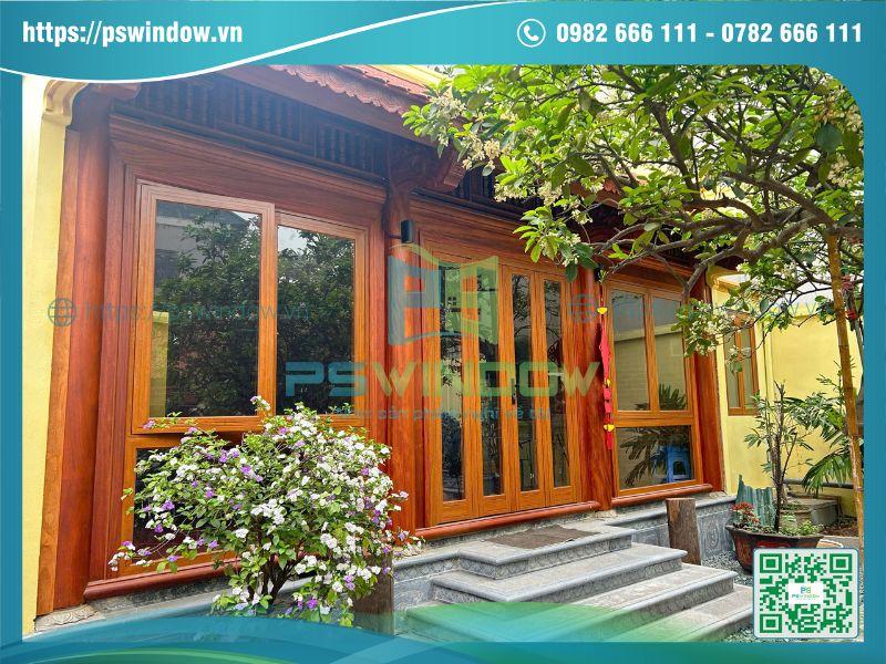 Mẫu cửa nhôm 4 cánh giả gỗ sang trọng Mẫu cửa nhôm 4 cánh giả gỗ sang trọng