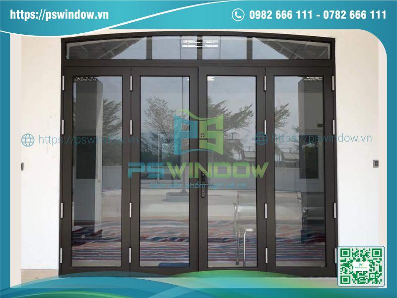 Mẫu cửa nhôm cao cấp mở quay 4 cánh màu đen mịn Mẫu cửa nhôm cao cấp mở quay 4 cánh màu đen mịn