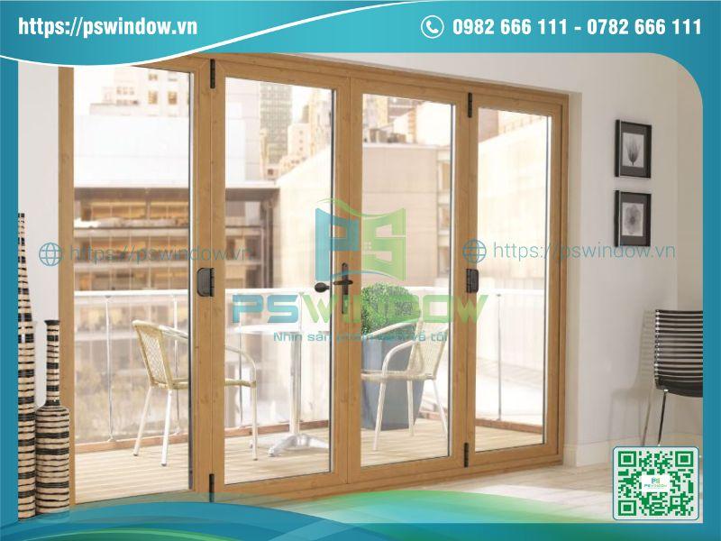 Mẫu cửa nhôm kính 4 cánh vân gỗ đẹp hiện đại Mẫu cửa nhôm kính 4 cánh vân gỗ đẹp hiện đại