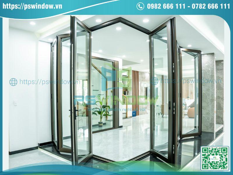 Mẫu cửa xếp trượt vuông góc nhôm Civro Mẫu cửa xếp trượt vuông góc nhôm Civro