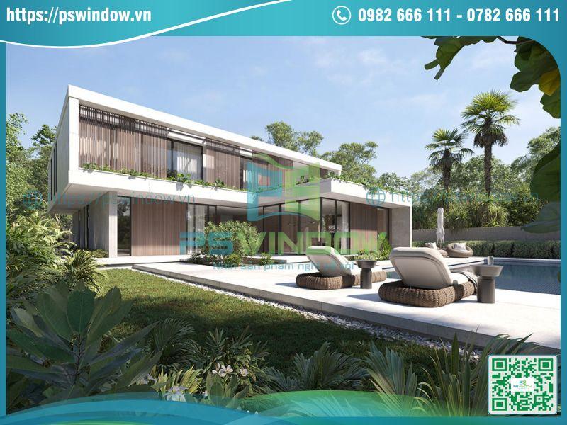 Thiết kế biệt thự hiện đại với cửa chính là cửa nhôm kính lùa Thiết kế biệt thự hiện đại với cửa chính là cửa nhôm kính lùa