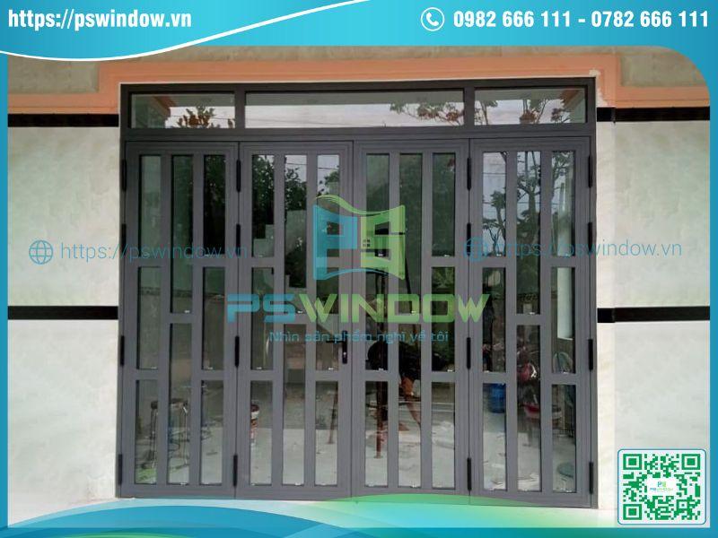 Cửa chính nhôm kính 4 cánh mở quay chia ô Cửa chính nhôm kính 4 cánh mở quay chia ô