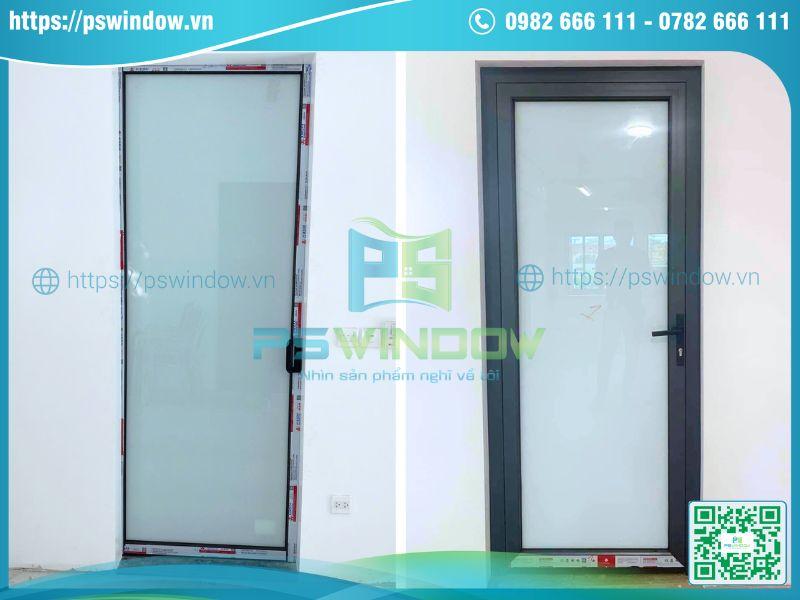 Cửa mở quay 1 cánh Xingfa xám ghi kính màu trắng sữa Cửa mở quay 1 cánh Xingfa xám ghi kính màu trắng sữa