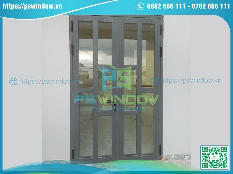 Cửa nhôm chia ô 2 cánh màu xám ghi Cửa nhôm chia ô 2 cánh màu xám ghi
