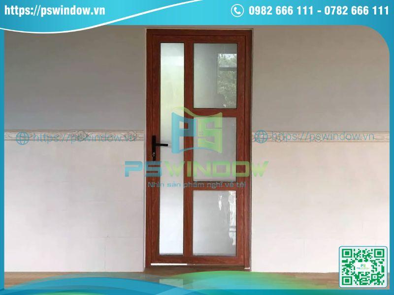 Cửa nhôm Xingfa chia ô 1 cánh mở quay màu vân gỗ Cửa nhôm Xingfa chia ô 1 cánh mở quay màu vân gỗ