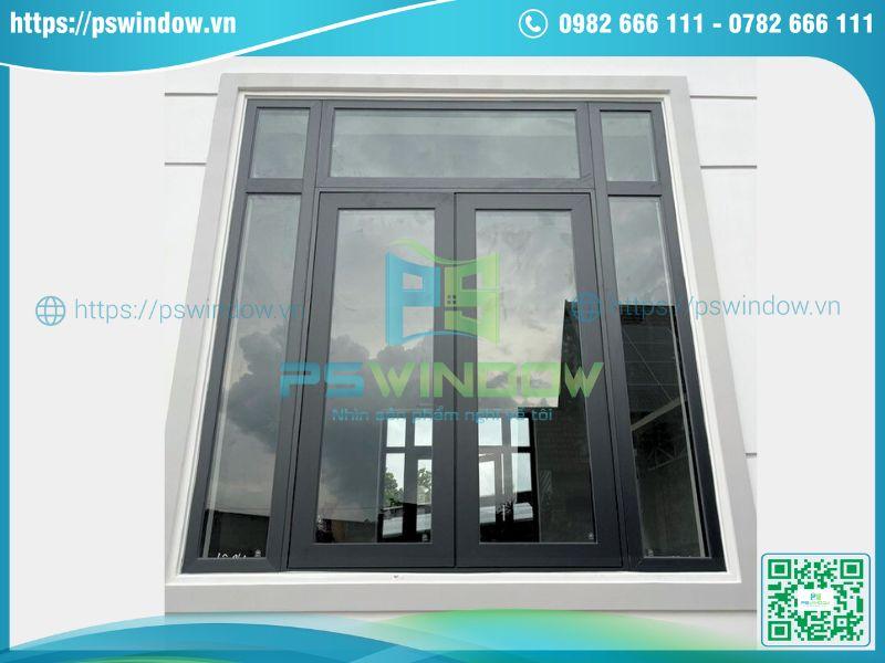 Cửa nhôm Xingfa màu xám đá 2 cánh fix trên và 2 bên Cửa nhôm Xingfa màu xám đá 2 cánh fix trên và 2 bên