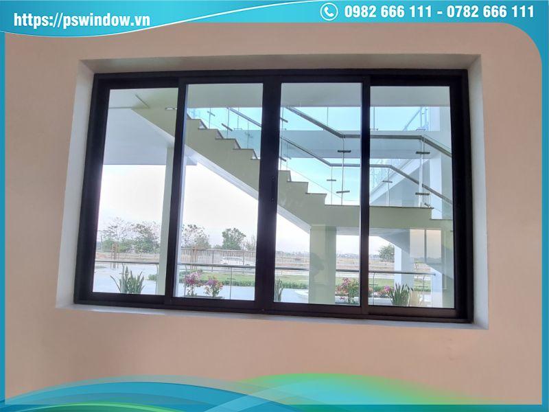 Cửa sổ lùa 4 cánh nhôm Xingfa màu đen Cửa sổ lùa 4 cánh nhôm Xingfa màu đen