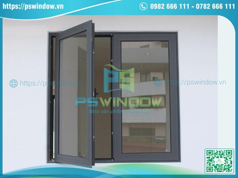 Cửa sổ mở quay 2 cánh Xingfa màu xám ghi Cửa sổ mở quay 2 cánh Xingfa màu xám ghi