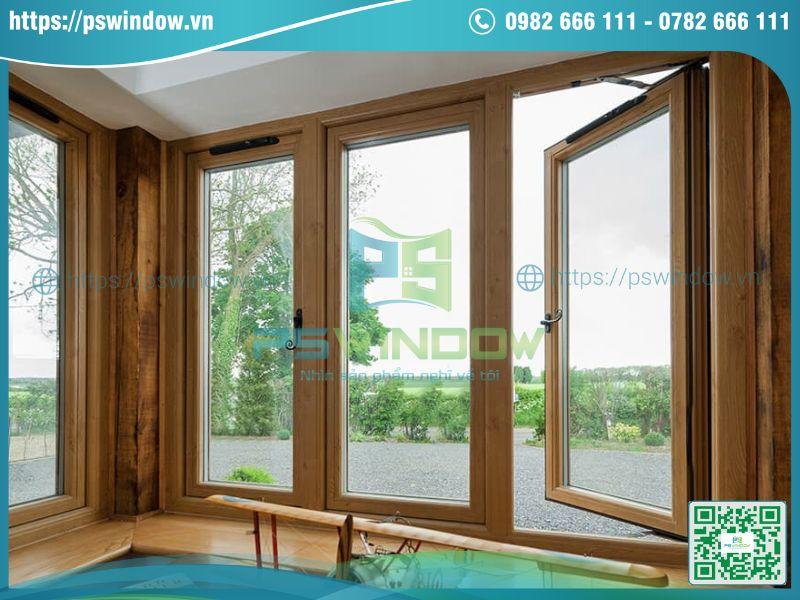 Cửa sổ mở quay nhôm kính vân gỗ Cửa sổ mở quay nhôm kính vân gỗ