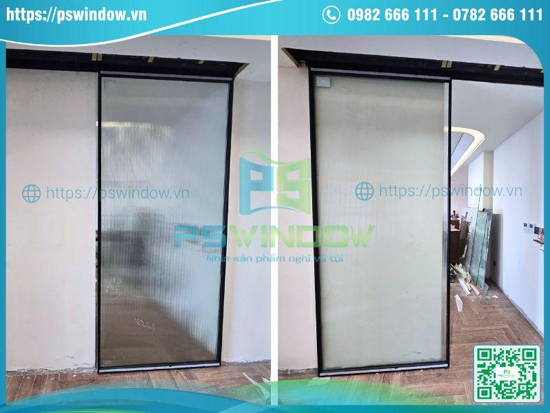 Cửa thông phòng nhôm kính mở lùa 1 cánh không ray dưới Cửa thông phòng nhôm kính mở lùa 1 cánh không ray dưới
