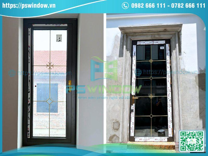 Mẫu cửa đi và cửa sổ mở quay 1 cánh Maxpro kính nan đồng Mẫu cửa đi và cửa sổ mở quay 1 cánh Maxpro kính nan đồng