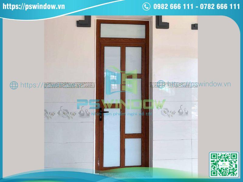 Mẫu cửa mở quay 1 cánh chia ô nhôm Xingfa giả gỗ kính mờ Mẫu cửa mở quay 1 cánh chia ô nhôm Xingfa giả gỗ kính mờ