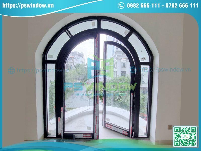 Mẫu cửa mở quay 2 cánh uốn vòm nhôm Xingfa Mẫu cửa mở quay 2 cánh uốn vòm nhôm Xingfa