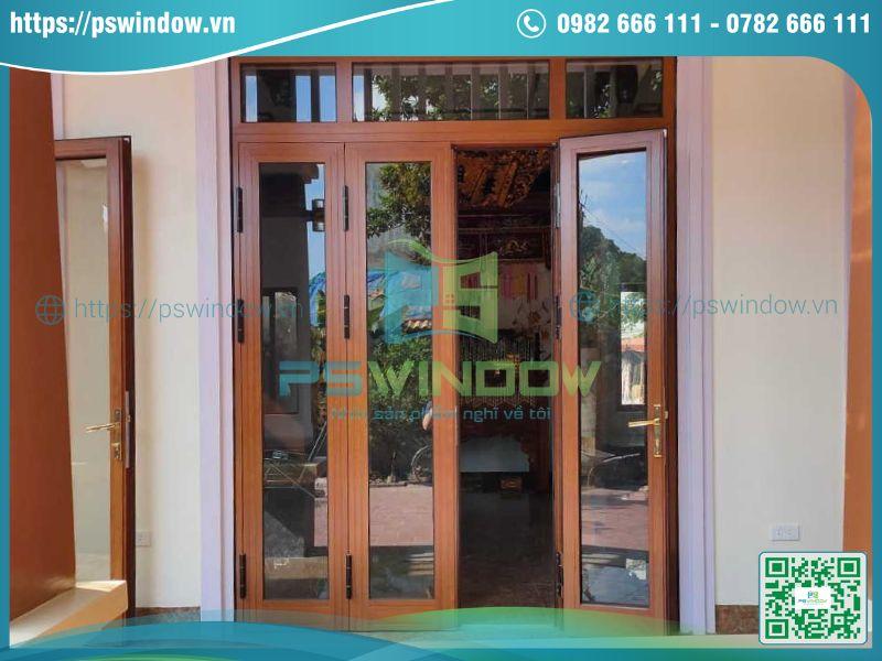 Mẫu cửa nhôm kính giả gỗ 4 cánh mở quay hệ Xingfa Mẫu cửa nhôm kính giả gỗ 4 cánh mở quay hệ Xingfa