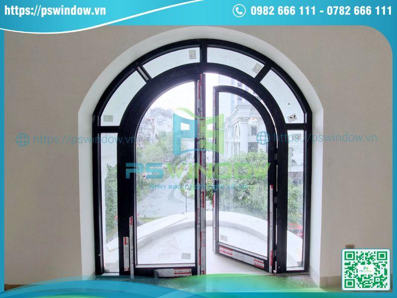 Mẫu cửa nhôm uốn vòm 2 cánh mở quay Mẫu cửa nhôm uốn vòm 2 cánh mở quay
