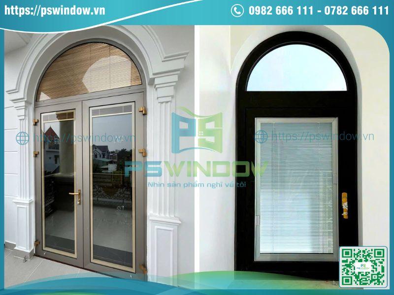 Mẫu cửa uốn vòm sử dụng kính hộp rèm cao cấp Mẫu cửa uốn vòm sử dụng kính hộp rèm cao cấp