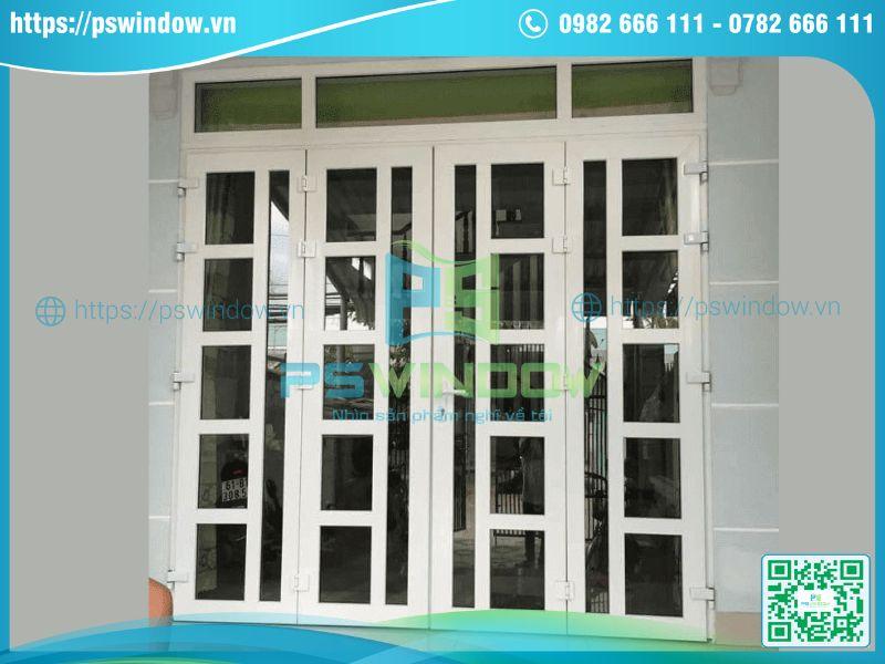 Mẫu cửa nhôm Xingfa 4 cánh chia ô màu trắng Mẫu cửa nhôm Xingfa 4 cánh chia ô màu trắng