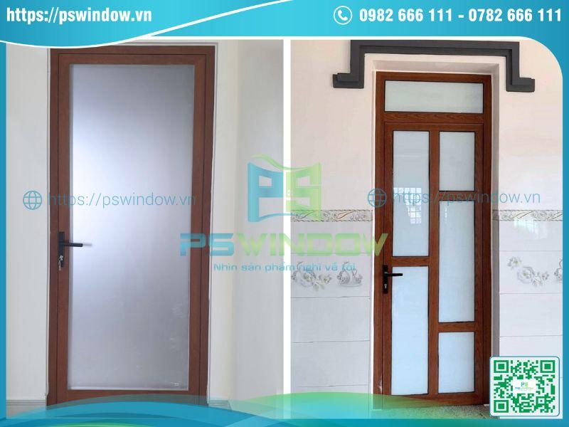 Mẫu cửa phòng ngủ nhôm Xingfa vân gỗ 1 cánh kính mờ Mẫu cửa phòng ngủ nhôm Xingfa vân gỗ 1 cánh kính mờ