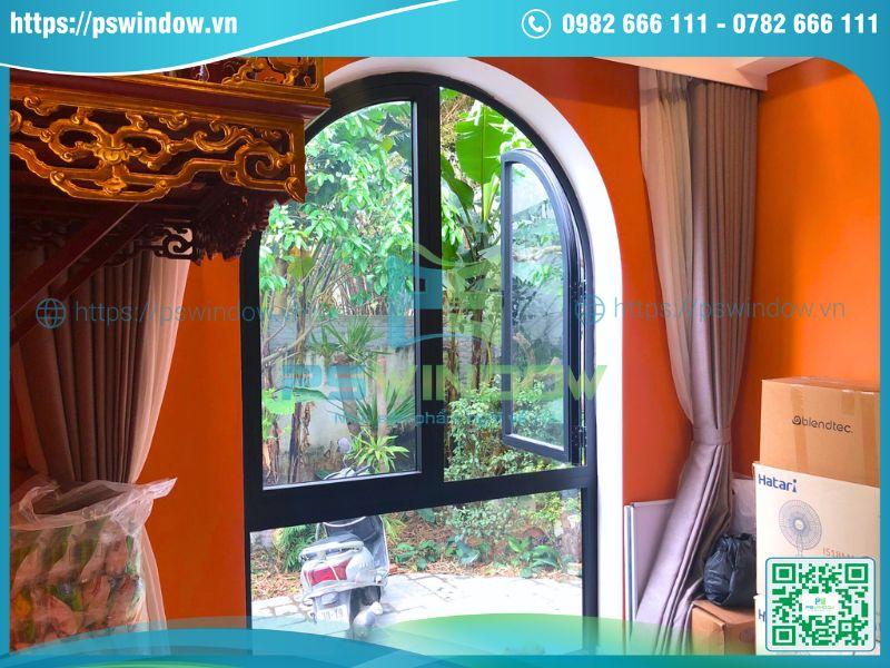 Mẫu cửa sổ uốn vòm 2 cánh mở quay ô kính fix dưới Mẫu cửa sổ uốn vòm 2 cánh mở quay ô kính fix dưới
