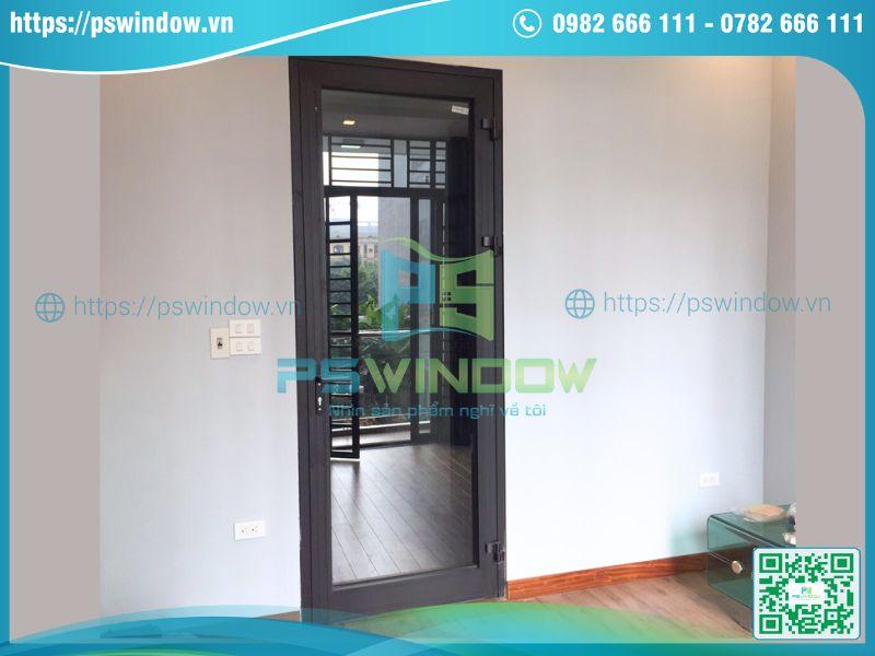 Mẫu cửa thông phòng 1 cánh mở quay kính trắng trong Mẫu cửa thông phòng 1 cánh mở quay kính trắng trong