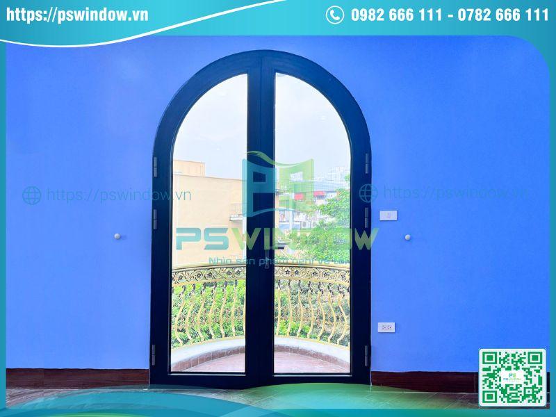 Mẫu cửa uốn vòm nhôm kính 2 cánh mở quay Mẫu cửa uốn vòm nhôm kính 2 cánh mở quay