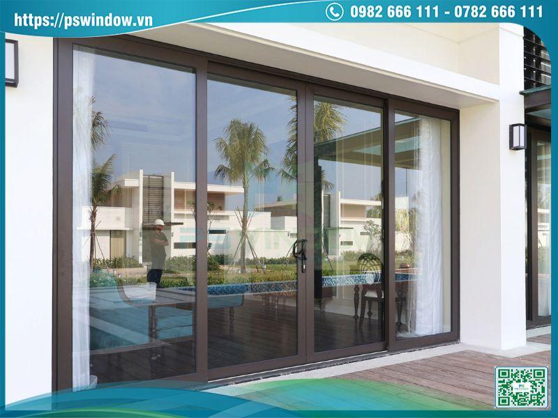 Cửa lùa nhôm Maxpro màu nâu thu sang trọng Cửa lùa nhôm Maxpro màu nâu thu sang trọng