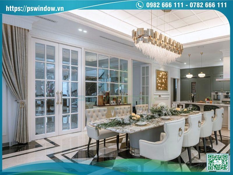 Cửa Maxpro màu trắng ngà thiết kế chia ô sang trọng