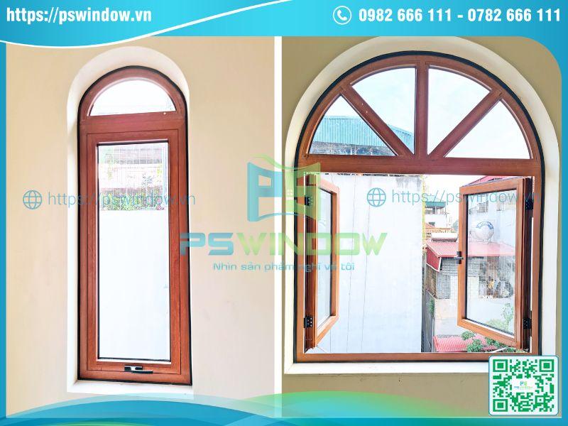 Cửa uốn vòm nhôm Xingfa giả gỗ Cửa uốn vòm nhôm Xingfa giả gỗ