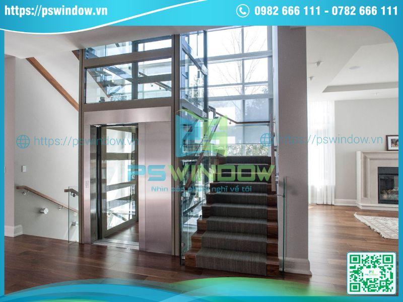 Vách thang máy sử dụng kính dán cường lực Vách thang máy sử dụng kính dán cường lực