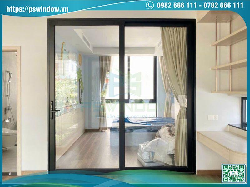 Cửa đi lùa nhôm Maxpro 2 cánh màu đen cho phòng ngủ