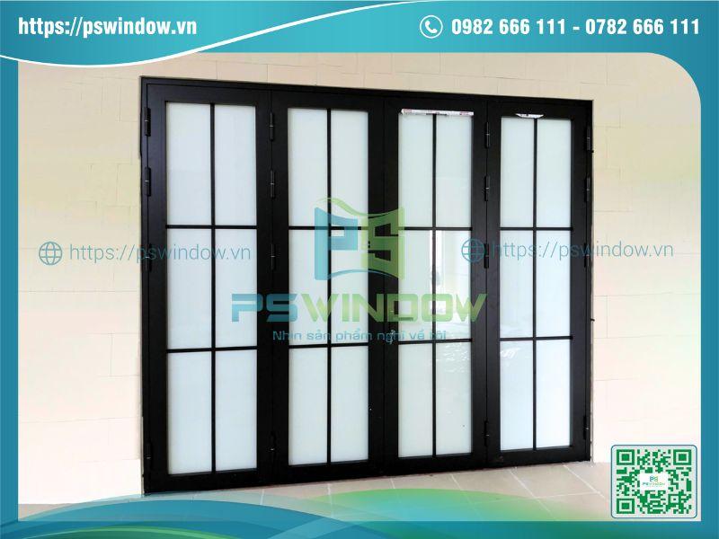Cửa đi mở quay nhôm Maxpro 4 cánh chia ô kính trắng sữa Cửa đi mở quay nhôm Maxpro 4 cánh chia ô kính trắng sữa