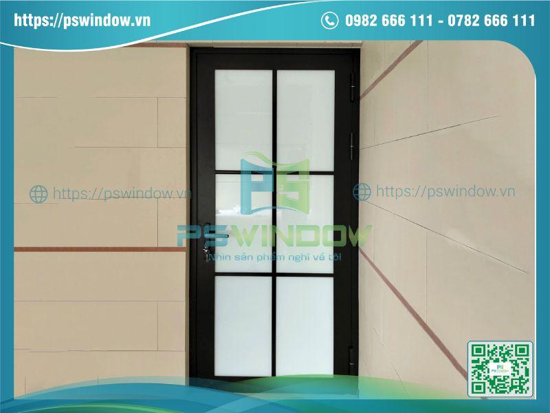 Cửa Maxpro mở quay 1 cánh chia ô kính màu trắng sữa Cửa Maxpro mở quay 1 cánh chia ô kính màu trắng sữa