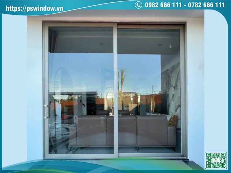 Cửa nhôm Maxpro 2 cánh lùa màu champagne sang trọng