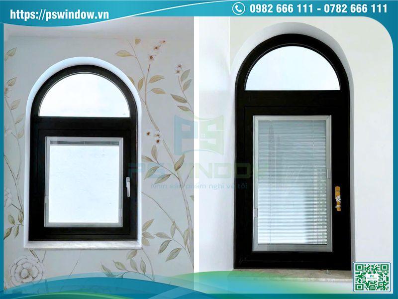Cửa sổ mở quay 1 cánh nhôm Maxpro kính hộp rèm Cửa sổ mở quay 1 cánh nhôm Maxpro kính hộp rèm