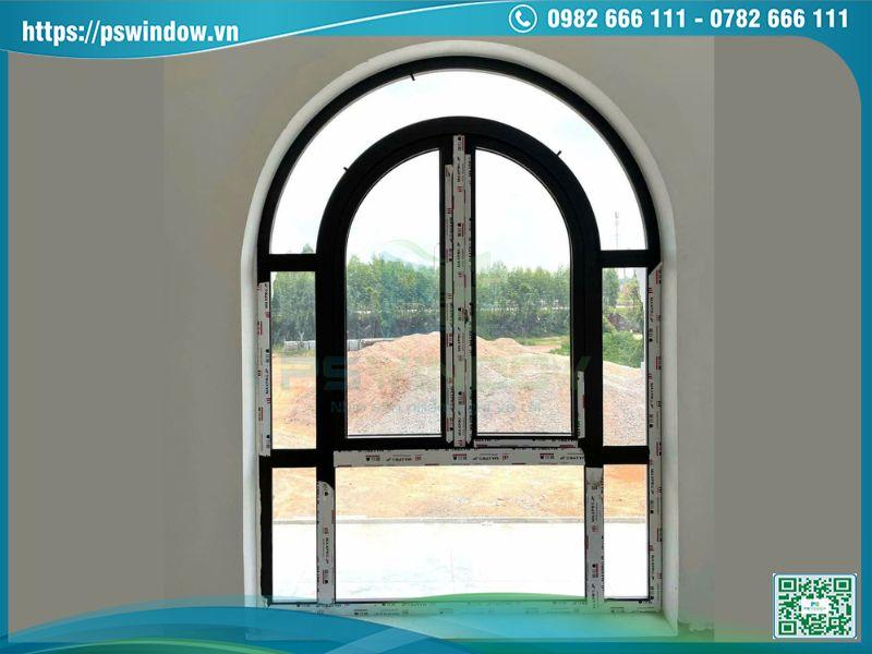 Cửa sổ mở quay 2 cánh uốn vòm fix xung quanh nhôm Maxpro Cửa sổ mở quay 2 cánh uốn vòm fix xung quanh nhôm Maxpro