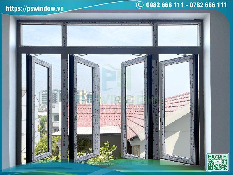 Cửa sổ mở quay nhôm Maxpro 4 cánh fix trên màu đen Cửa sổ mở quay nhôm Maxpro 4 cánh fix trên màu đen